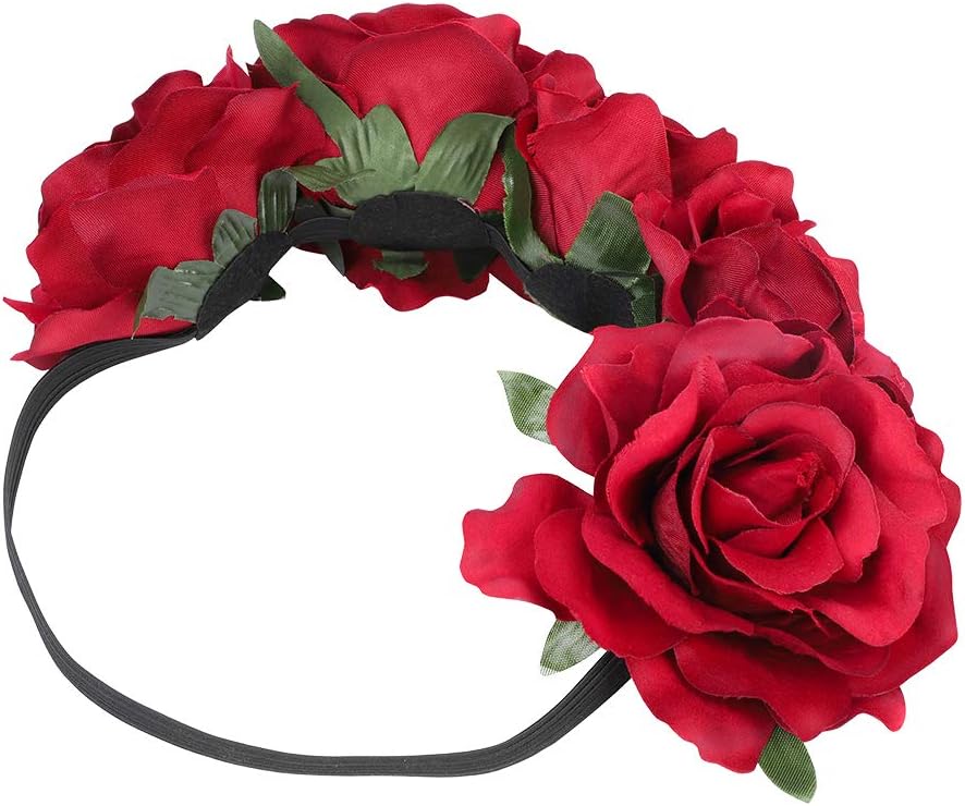 Rose Flower Crown Garland Hair Wreath Wedding Floral Headband Boho Headpiece Headdress Halloween Bride Costume Accessory Fancy Dress for Gothic Party Christmas Masquerade Hen Party Day of The Dead - Image 5