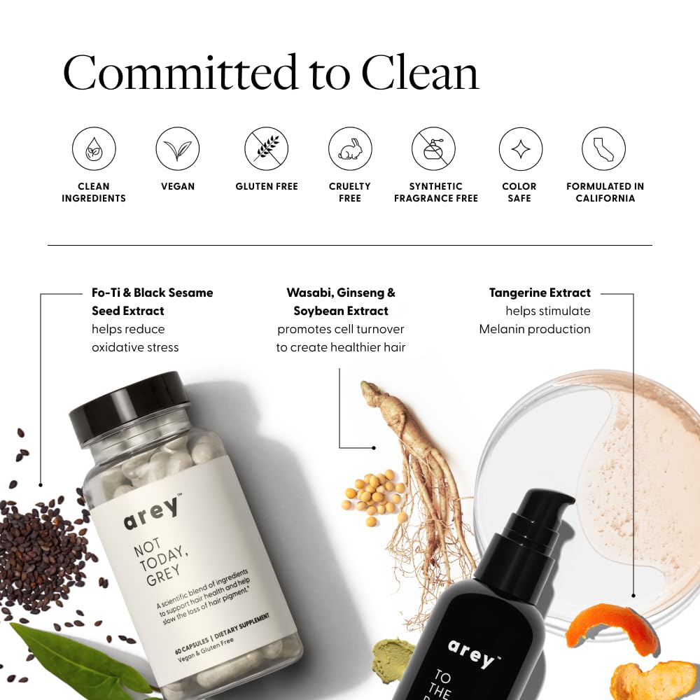 Arey The System Daily Hair Serum and Supplement Treatment for Women & Men | Slows Grey Hair Growth in 3-6 Months | Promote Thicker, Fuller Regrowth | Biotin, B + D Vitamins (1 Month Supply)
