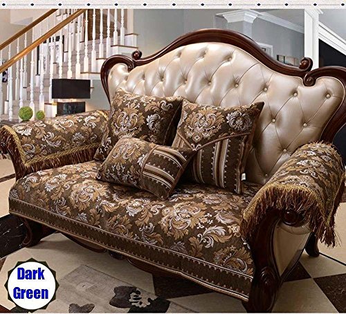 Sideli Green Sofa Slipcover Chenille Anti Slip Cover Luxury Sofa Throw Pad Furniture Protector Sold By Piece Rather Than Set Non-slip (27.6"x70", Aosailo- dark green) - Thumbnail 3