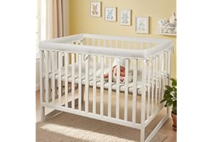 BDTROL 3 in 1 Crib Rail Covers Upgradted Sets,Rail Guard for TeethingSoft Anti-Collision Strip Corner Cover, Suits for Most Standard Bed (White)