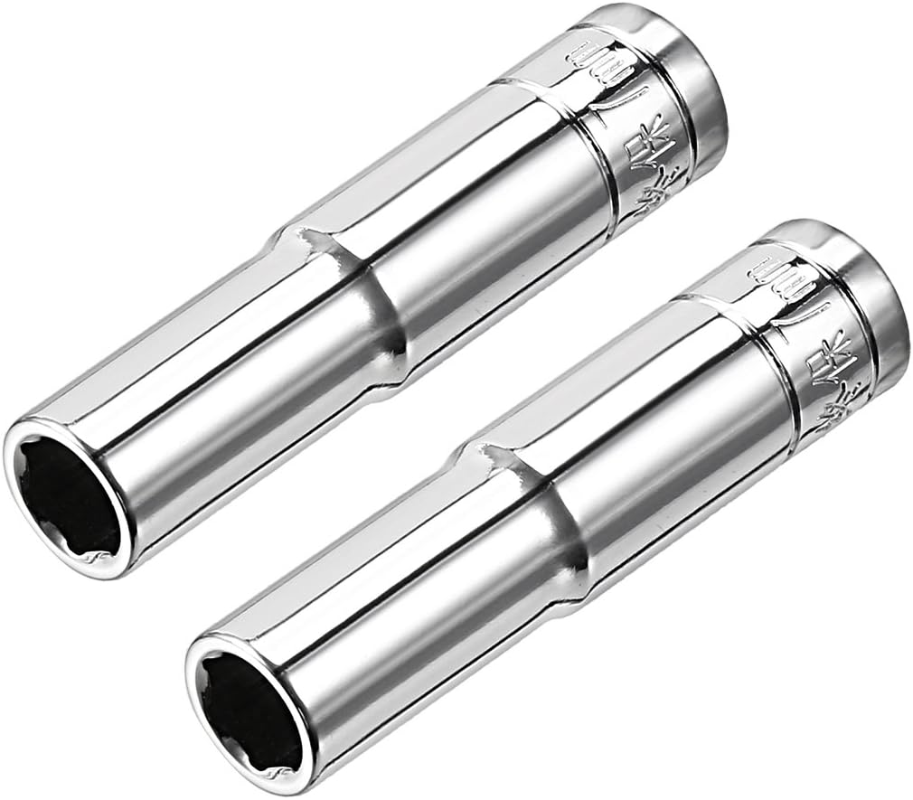 sourcing map 2 Pcs 1/4 Inch Drive 7mm 6-Point Deep Socket, Metric, Cr-V, Silver