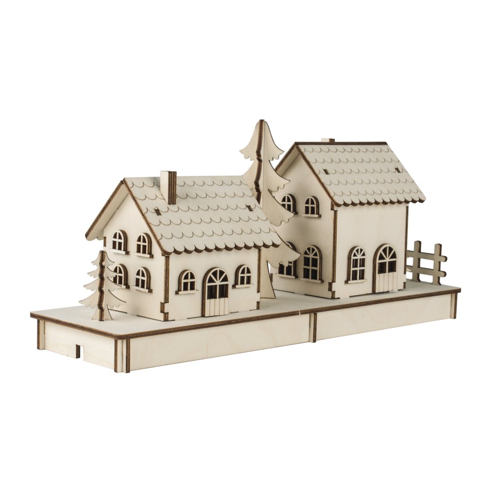 Rayher 46300000 Construction Kit wooden Houses with interlocking parts, Wood Building Set, 52 slot-together Pieces, 31.7x9.4x14cm