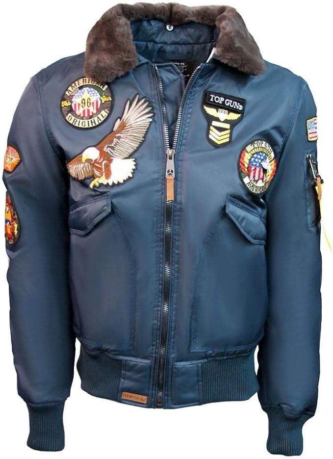 Top Gun MA1 American Original Bomber Jacket with Patches Navy Amazon