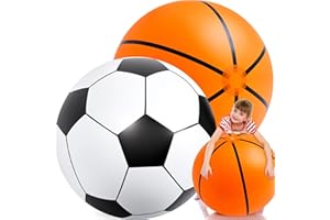 Lewtemi Giant Inflatable Sports Balls Large Inflatable Beach Ball Baseballs Soccer Rainbow Basketball Football for Sport Birthday Party Favor(2 Pcs,Soccer, Basketball,27 Inch)