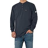 FR Shirts for Men 6oz Lightweight Stretch Work Shirt Flame Resistant Long Sleeve Henley Shirt CAT2