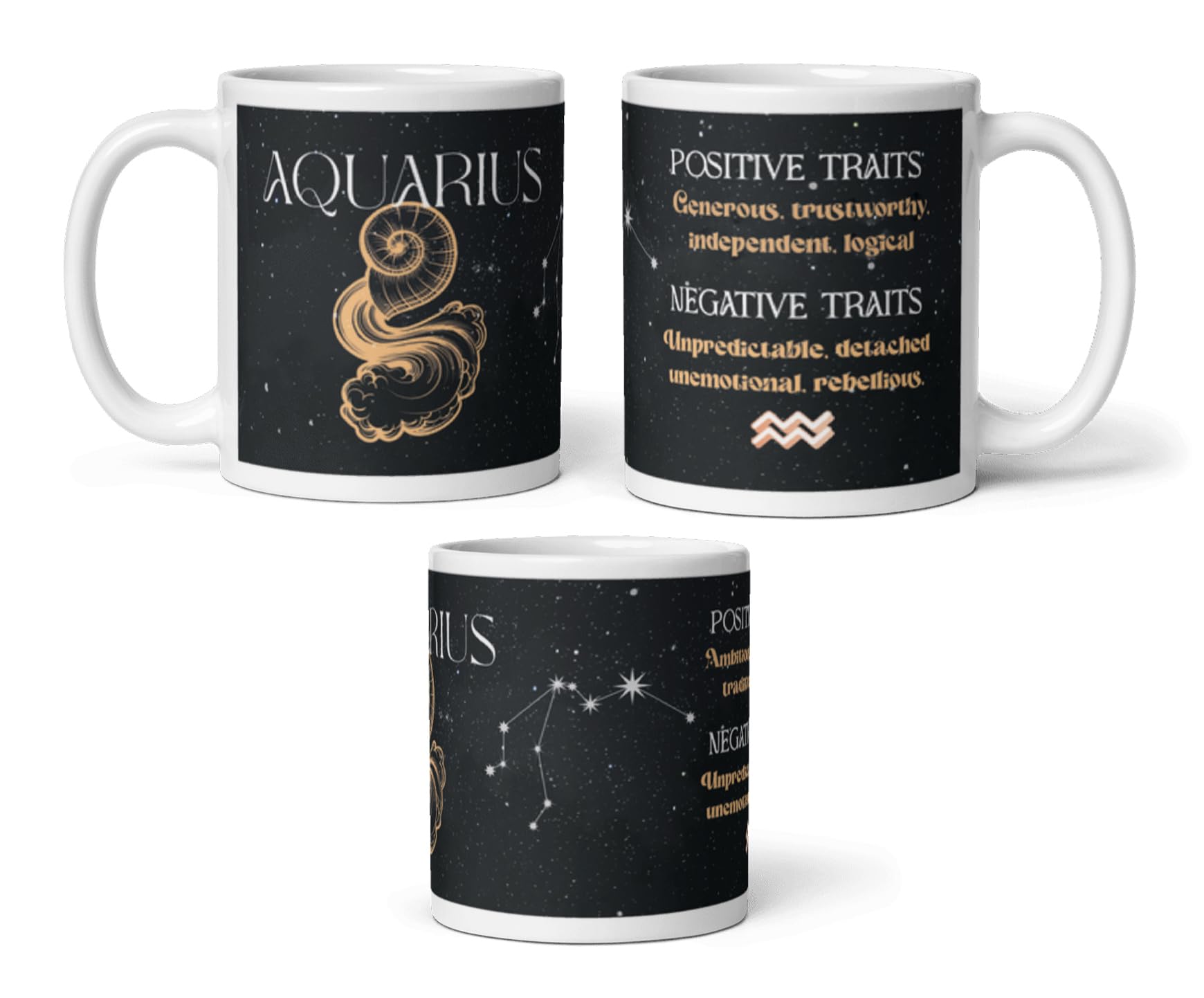 DV DESIGN 1 x Aquarius Mug - Positive Negative Traits Zodiac Star Sign Horoscope Joke Funny Astrology Home Drinks Mugs Cup Kitchen #81893