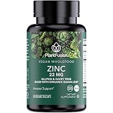 PlantFusion Vegan Zinc Supplements 22 mg &ndash; Wholefood Complex, Chelated Zinc Citrate from Organic Guava Leaf for Immune Support, 60 Capsules