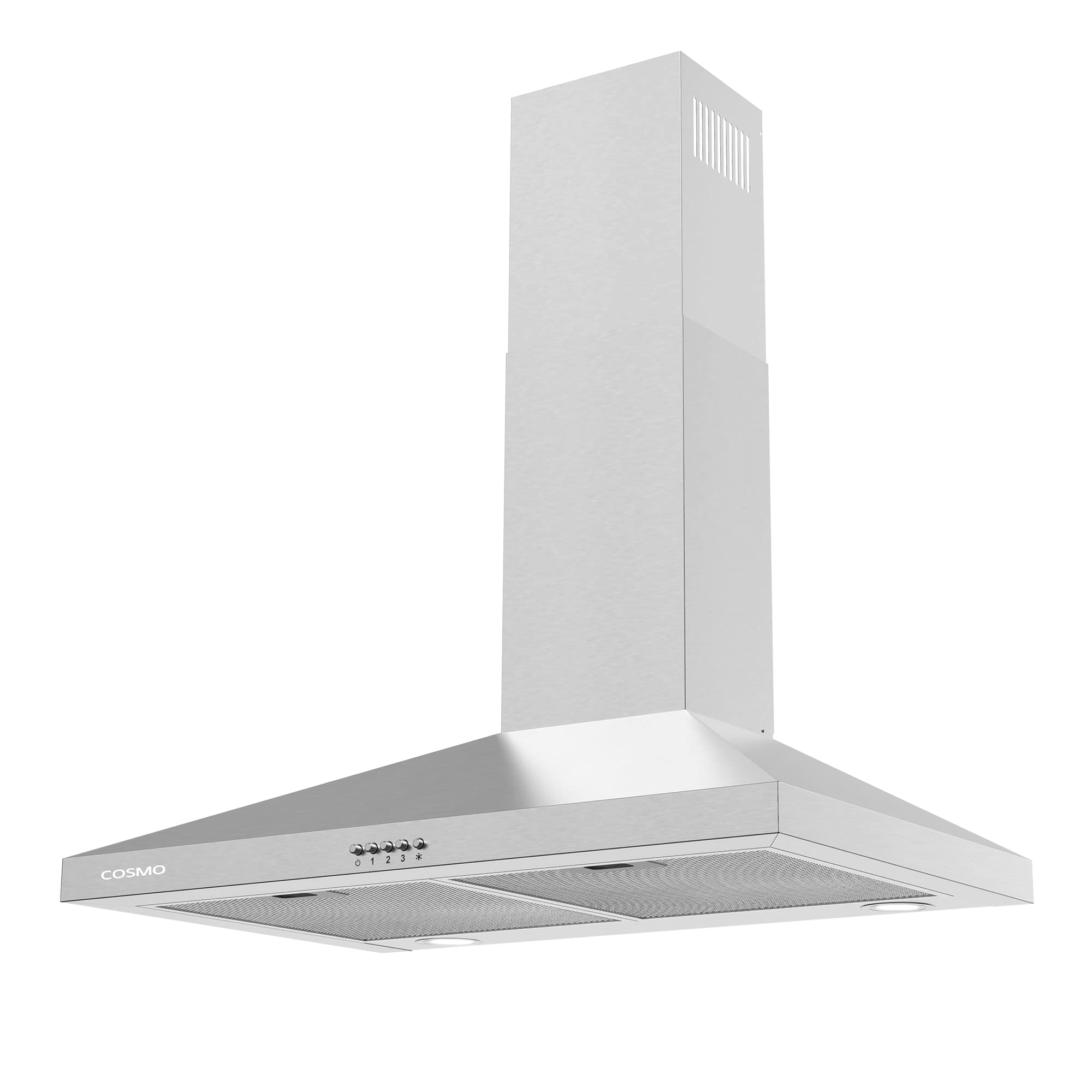 COSMO COS-63024P 30 in. Nebula Collection 250 CFM Ducted Wall Mount Range Hood, Button Control, LED Lights, Mesh Filters, Stainless Steel
