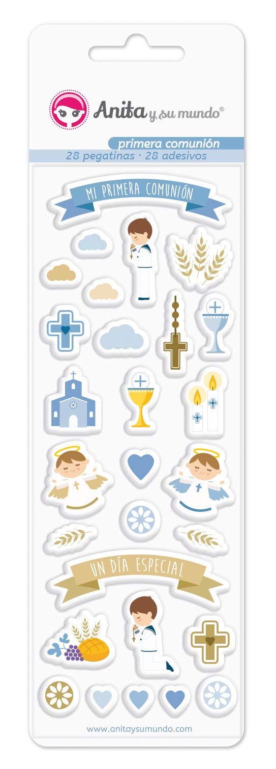 Anita and His World First Communion Child Stickers, Blue, 7x23.5 cm, 28
