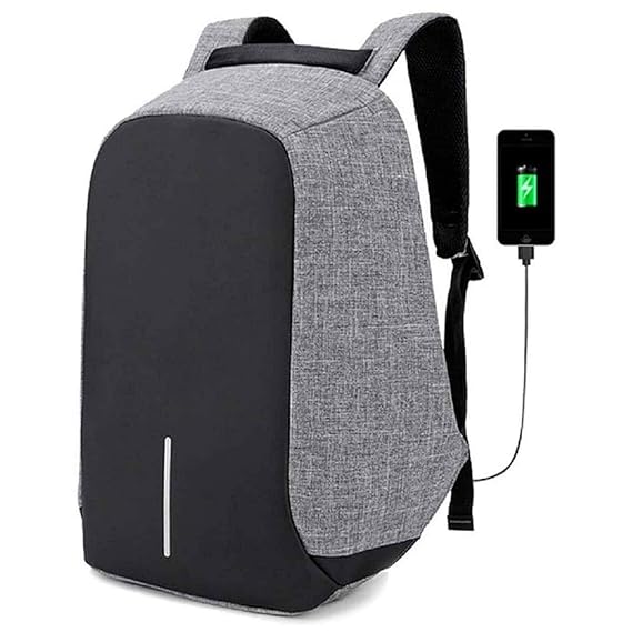 grey anti theft backpack