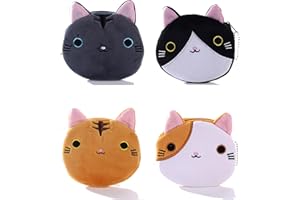 GOUCCPU Small Change Purse for Coins, 4 Pcs Cat Face Coin Purse Pouch Change Holder with Zipper For Women Girls, Cute Animal Cartoon Change Money Organizers Purse Wallet Trinket Jewelry Bag Gift Bag