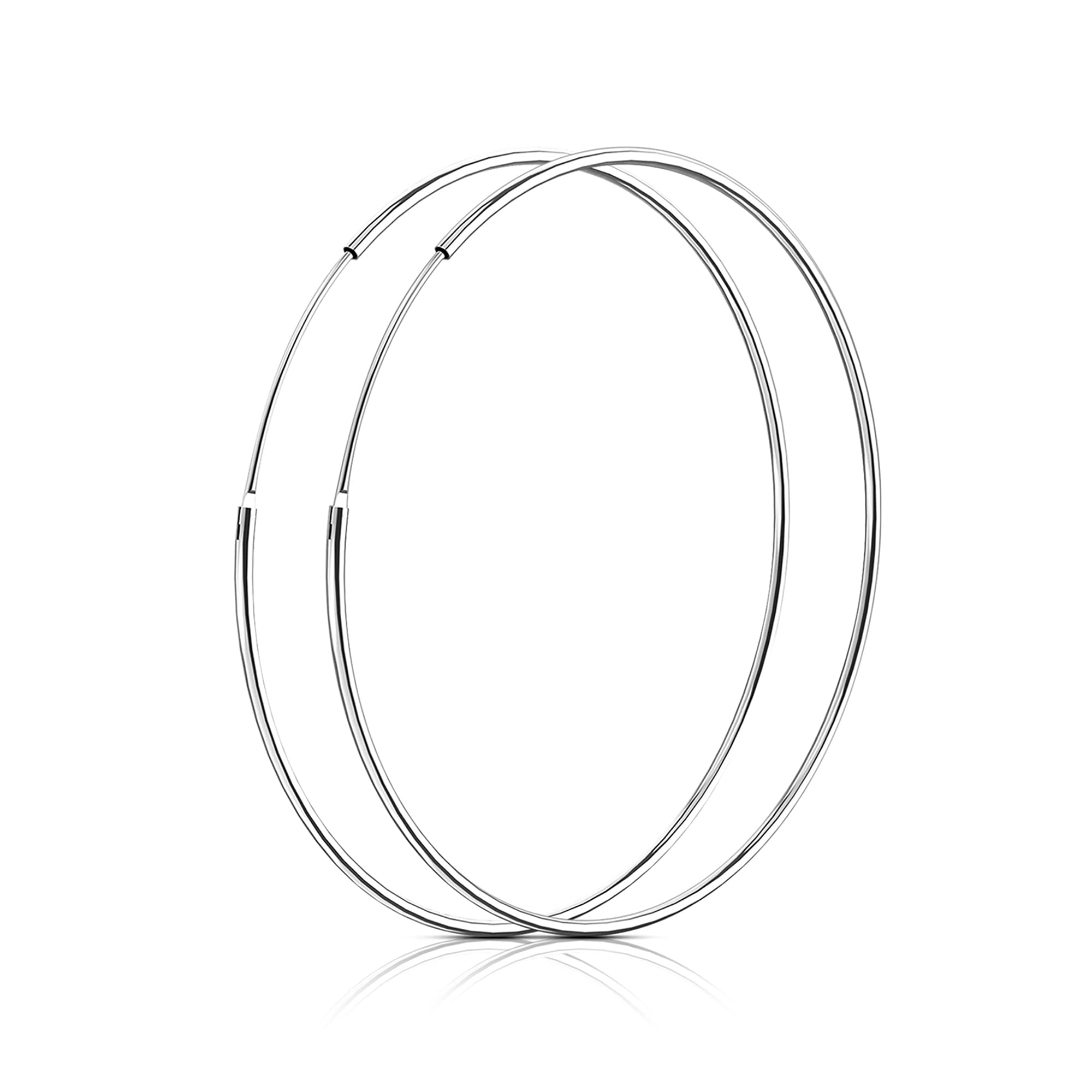SOSMAR Genuine 925 Sterling Silver Endless Hoop Earrings for Women Girls Boys Simple Polished Big Round Circle Endless Hoops Earrings - 50 mm