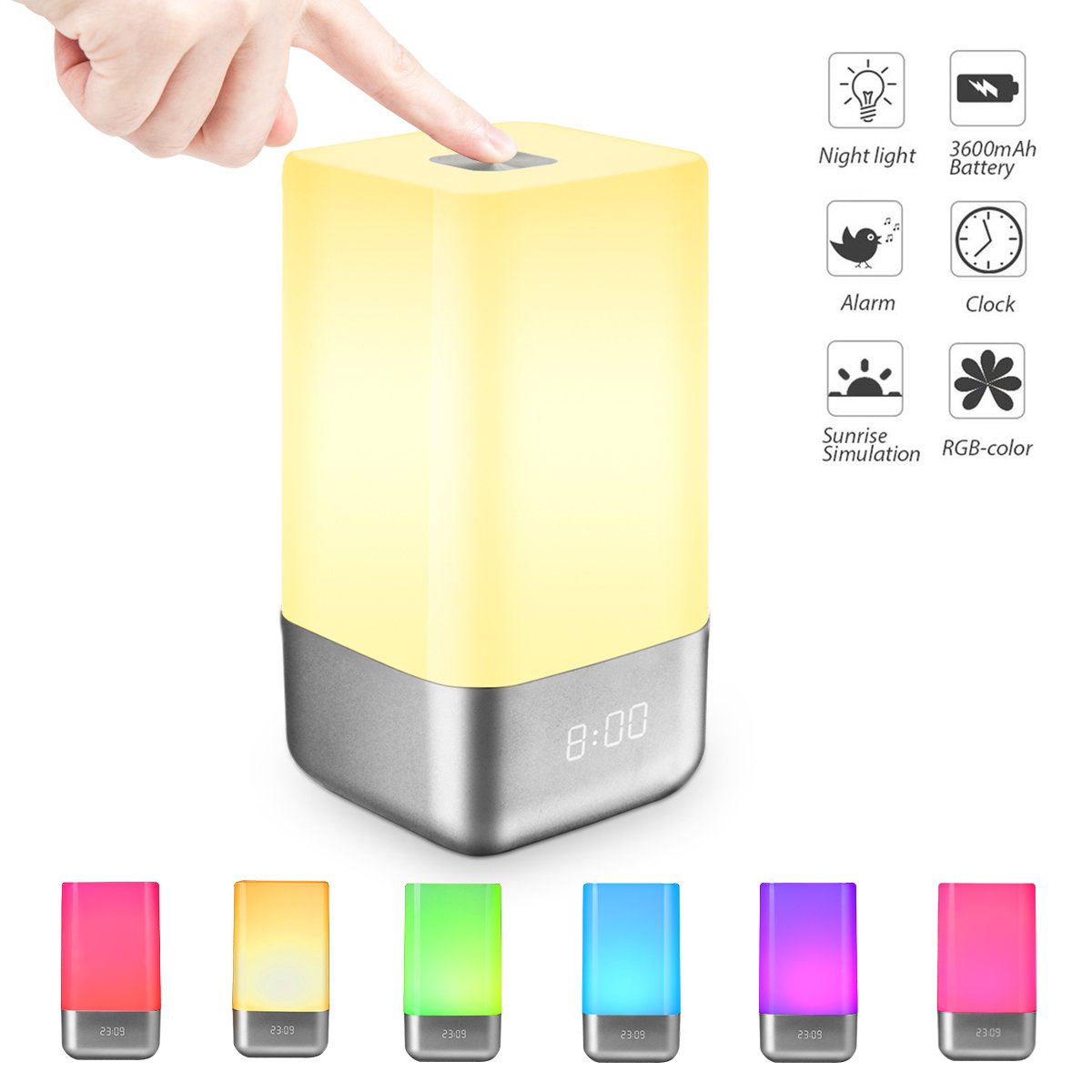 Fypo LED Despertador Lámpara RGB Luz Alarma Digital Wake Up Light Simulación