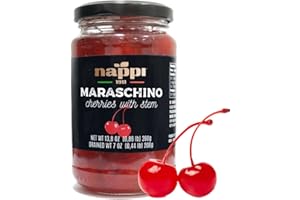 Nappi 1911, Maraschino Cocktail Cherries with Stem in Syrup, 13.76 oz (390 g) Jar, Product of Italy
