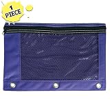 1 Purple Zippered Pencil Case by School Smarts - 3 Ring Purple Pencil Pouch with Mesh and plastic window. For Use in and Out of the Classroom.