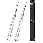 2 Pcs 12-inch Cooking Tweezers Tongs Precision Serrated Tips, Stainless Steel Professional Chef Tweezer Kitchen Tools for BBQ
