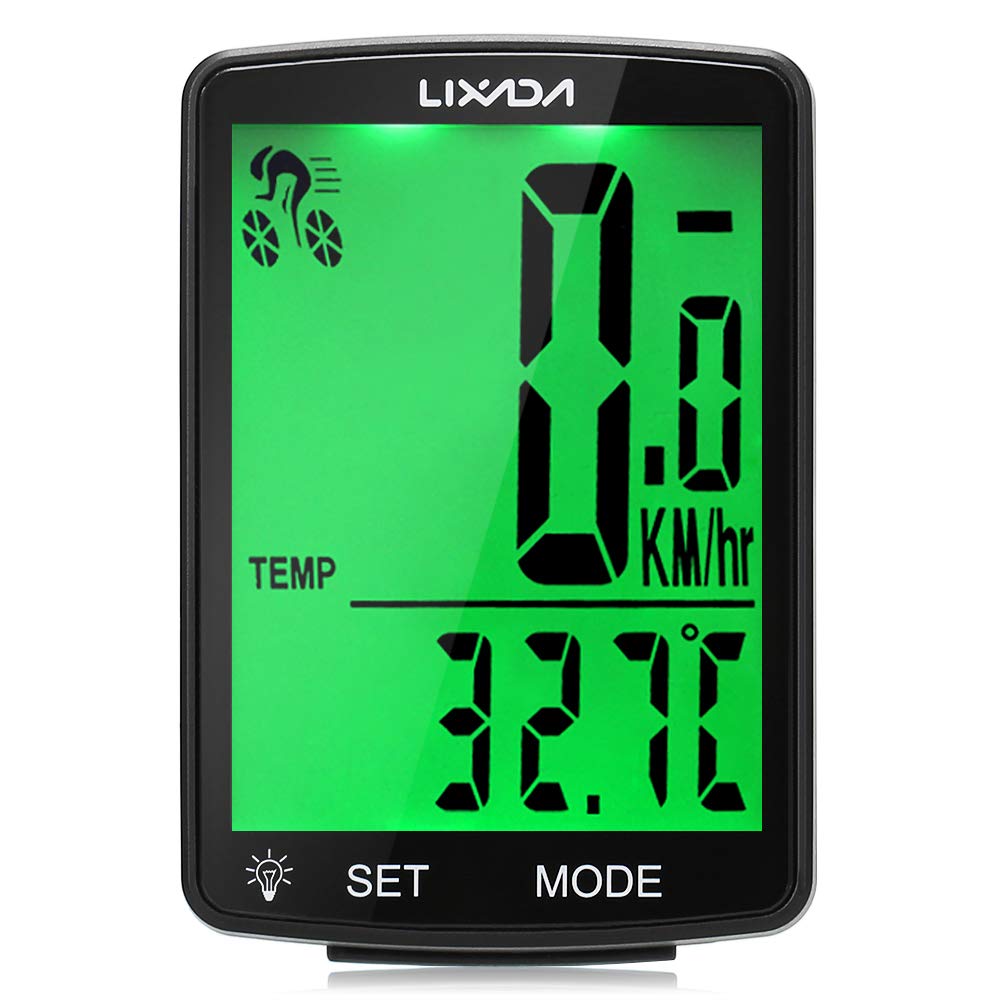 Lixada Wireless Bike Computer Multi Functional LCD Screen Bicycle Computer Mountain Bike Speedometer Odometer IPX6 Waterproof Cycling Measurable Temperature Stopwatch