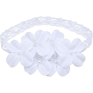 White Lace Flower Headband for Baby Girls Toddler Soft Stretch Hairbands