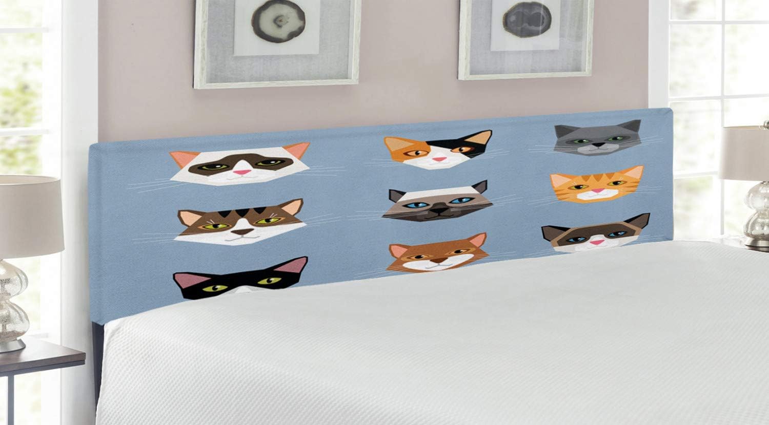 Ambesonne Cat Headboard, Animal Portrait Set Kittens Face