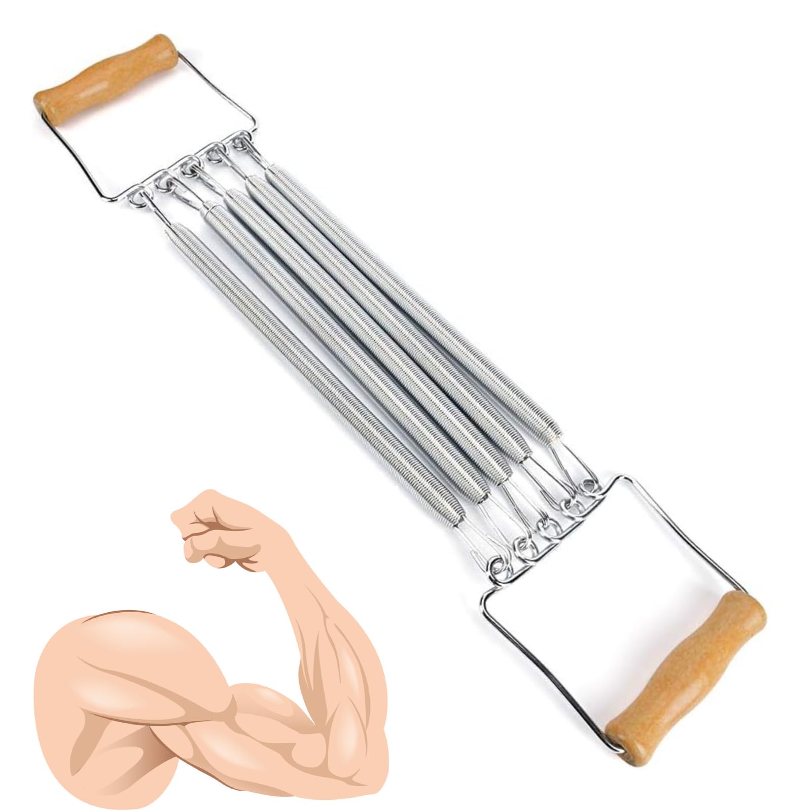 60cm/23.6in Chest Expander, Wooden Handle Yoga Chest Expander Multifunction Removable Steel Spring Exercise Resistance Trainer Developer Exercise Muscle Fitness Equipment for Gym, Home