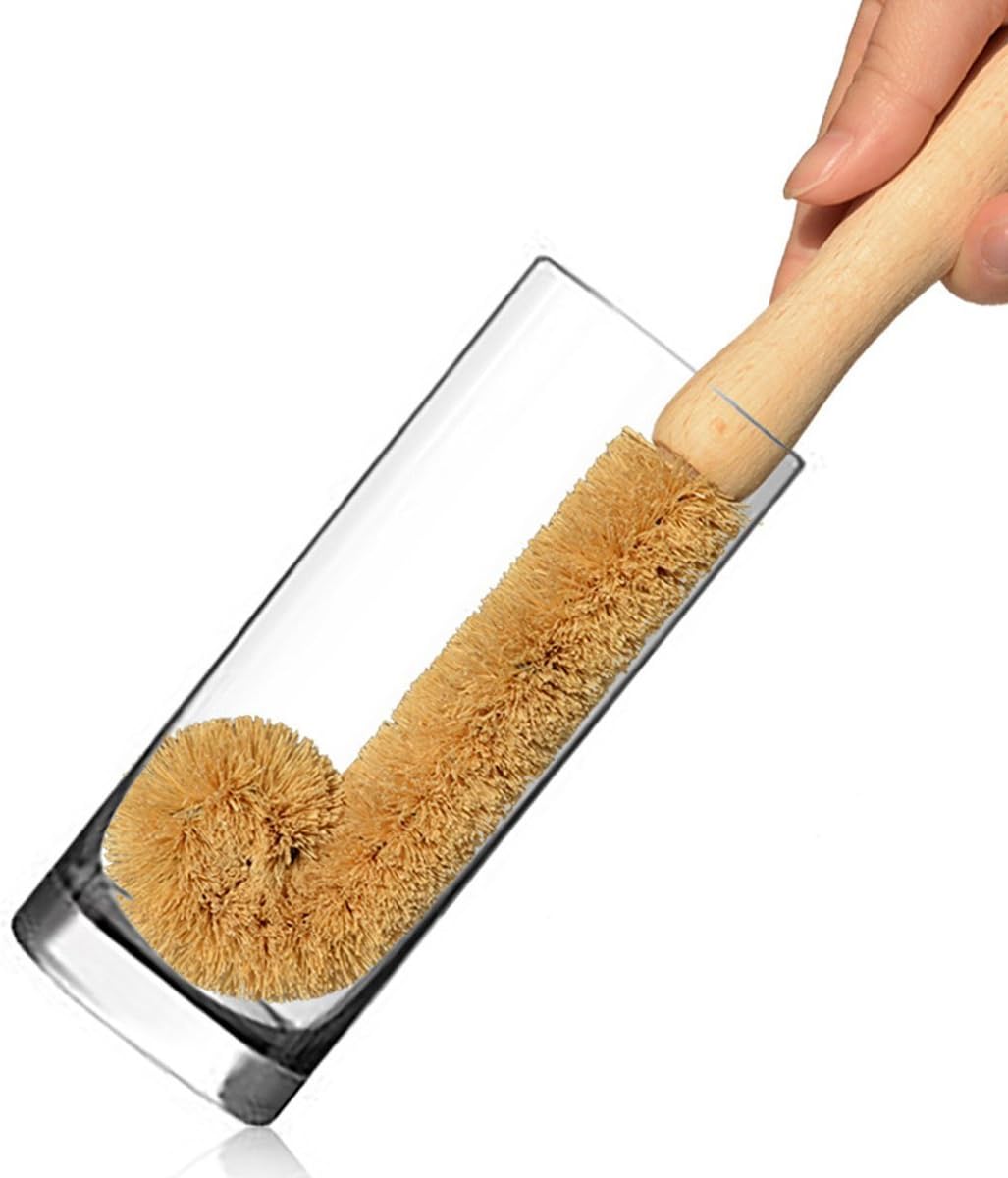 Bottle Sponge Scrubber Brush Strong Decontamination Ability Wooden Handle
