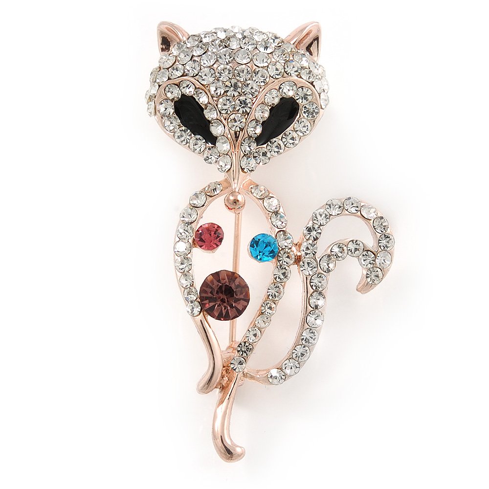 Crystal Fox Brooch In Rose Gold Metal - 50mm L