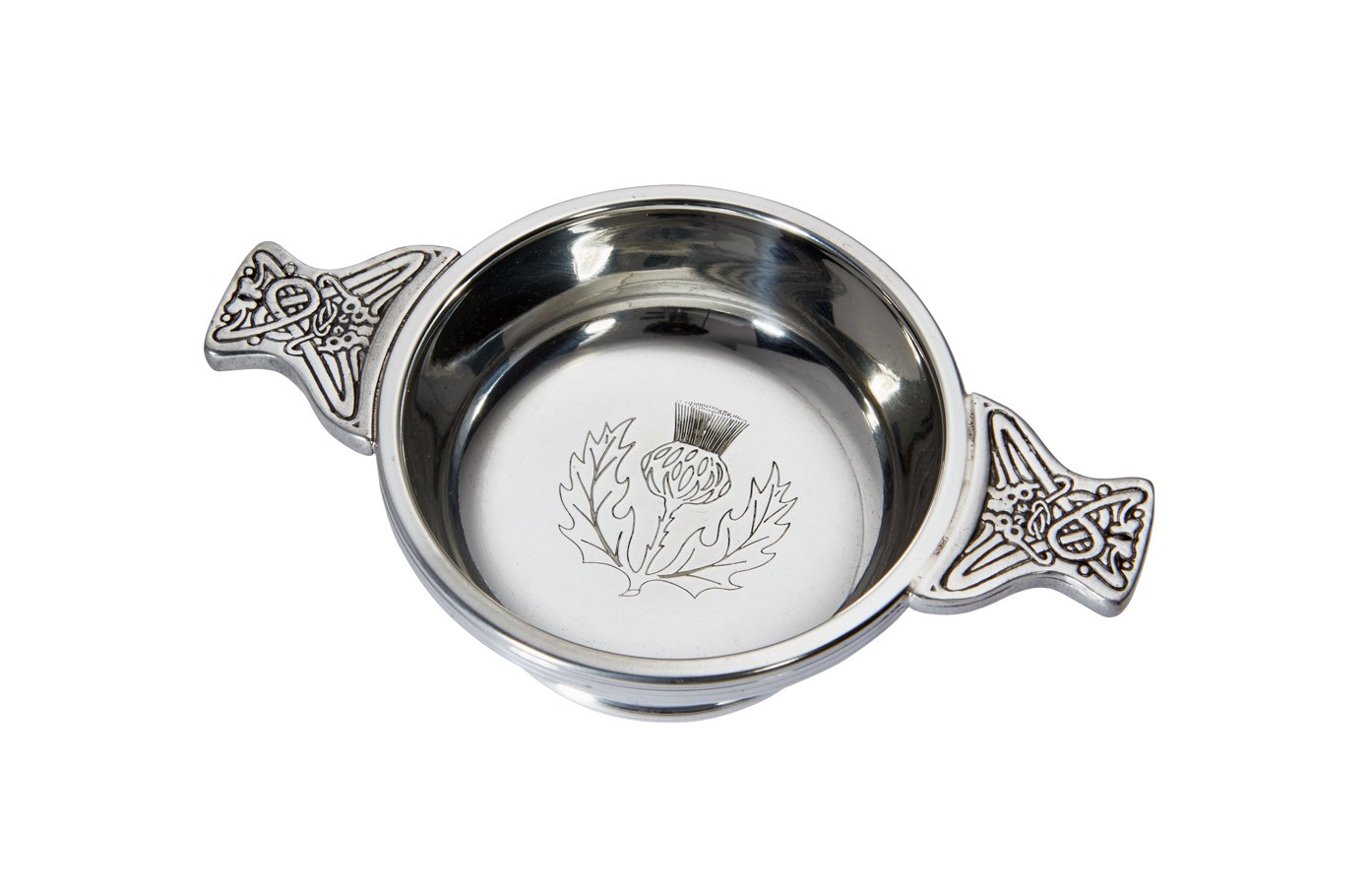 Wentworth Pewter - Thistle Pewter Quaich Whisky Tasting Bowl Loving Cup Burns Night (Standard 90mm Diameter)