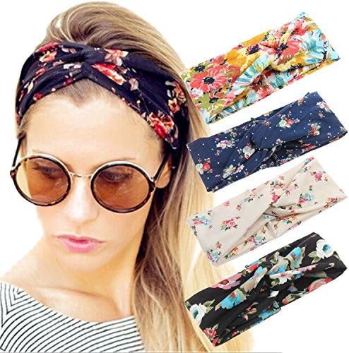 4 Pack Women Headband Boho Floal Style Criss Cross Head Wrap Hair Band