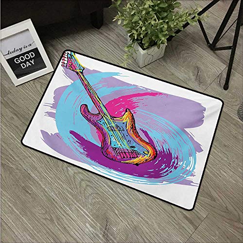 Anzhutwelve Music，Entry Rug Illustration of Electric Guitar Artistic Modern Musical Festive W 31" x L 47" Carpet Kids Room Pad Floor Mat Lavander Purple Aqua Magenta - Thumbnail 6