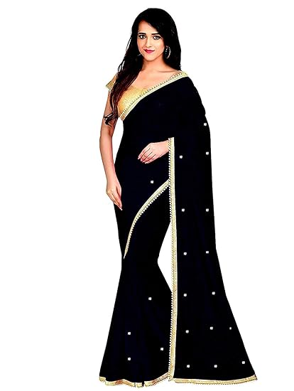 Amazon black saree with golden border Clearance