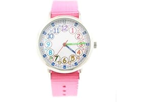 Bigbangbang Kids Analog Watch， Learning Time Watch, First Watch Soft Cloth Strap,Read time Study Time Todder Watch,Kindergarten Learn Time Watches,Pink Girl Watch， Girls Ages 7-10…