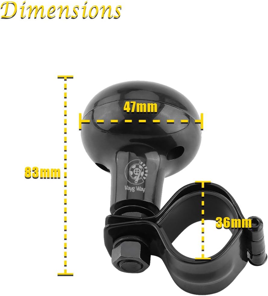 VaygWay Steering Wheel Spinner Knob- Car Suicide Handle Knob Ball- Universal Tractor Vehicle Boat Black- Wheel Accessories Arthritis Handicap Spinners: Automotive