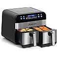 Panana XL 9.5 Quart 8 Preset Cooking Functions 2-Basket Air Fryer with 2 Frying Baskets, Match Cook & Smart Finish to Bake, Roast, Reheat, Broil, Dehydrate & More for Quick, Easy Meals