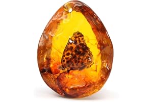 Queenbox Resin Amber Butterfly Insect Stone Beautiful Pendant Necklace