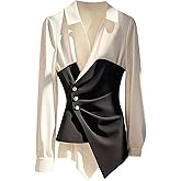 SweatyRocks Women's Wrap V Neck Blouse Lantern Sleeve Collared Asymmetrical Ruched Dressy Office Shirt