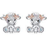Highland Cow Earrings for Women 925 Sterling Silve Highland Cow Earrings Cute Scottish Cow Studs Hypoallergenic Jewelery Birthday Christmas Mother's Day Gifts