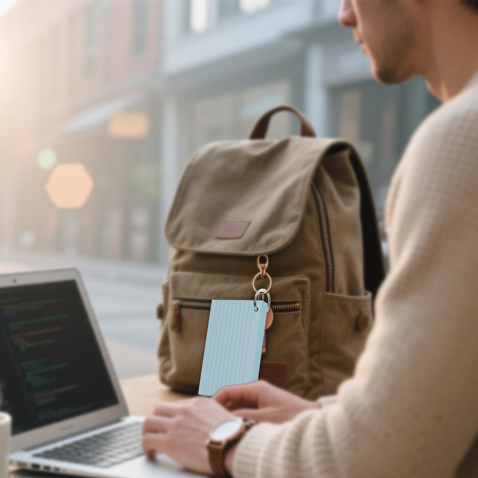 250 Count Colored Index Cards 3x5 Inch with Key Ring, 180gsm Heavy Weight Flash Cards 5 Color (50 Sheets Each), Portable Note Taking for Students, Teachers, Study Note Cards for Office Home School