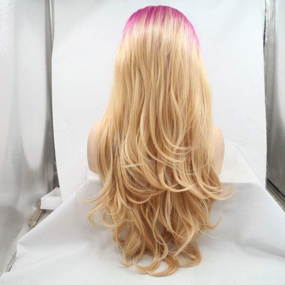 Ombre Strawberry Blonde Synthetic Lace Front Wigs for Women Rock Rose Red Ombre Golden Blonde Heat Resistant Fiber Lace Wigs Daily Wear Cosplay Drag Queen Wig 24" - Image 5