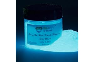 Shiny Stone Glow in The Dark Powder Pigment, Neutral and Fluorescent Colorful Luminous Pigment Powder for Painting, Epoxy Resin Colorant, DIY Crafts and Theme Party,100g/3.53oz (Sky Blue)