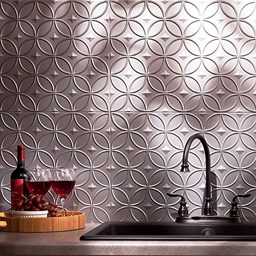 Fasade Easy Installation Rings Argent Silver Backsplash Panel for Kitchen and Bathrooms (18 sq ft Kit)