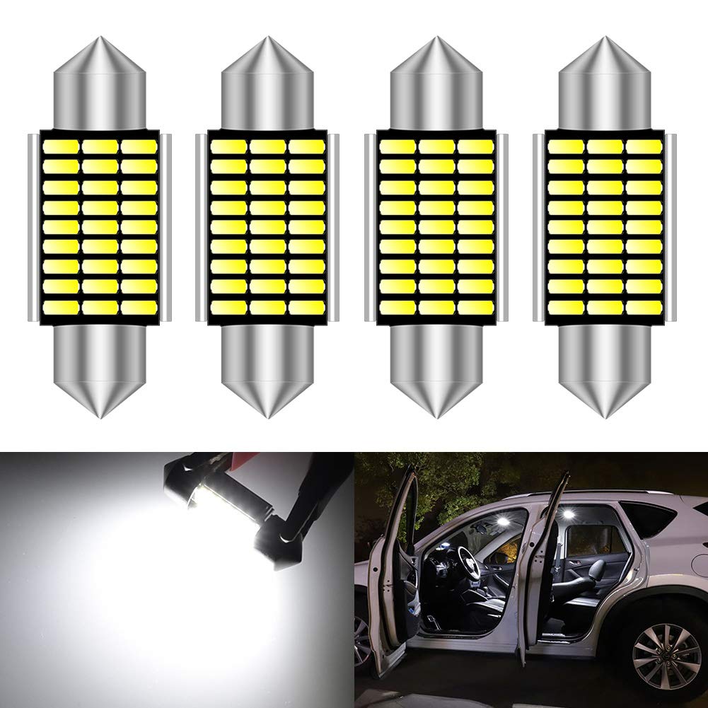 KATUR 36mm Festoon C5W Led Bulbs 6000K White Light Super Bright Chipsets Canbus Error Free for 6418 6461 6486X 6411 6418 6451 Interior Dome License Plate Door Lights (4pcs,White)