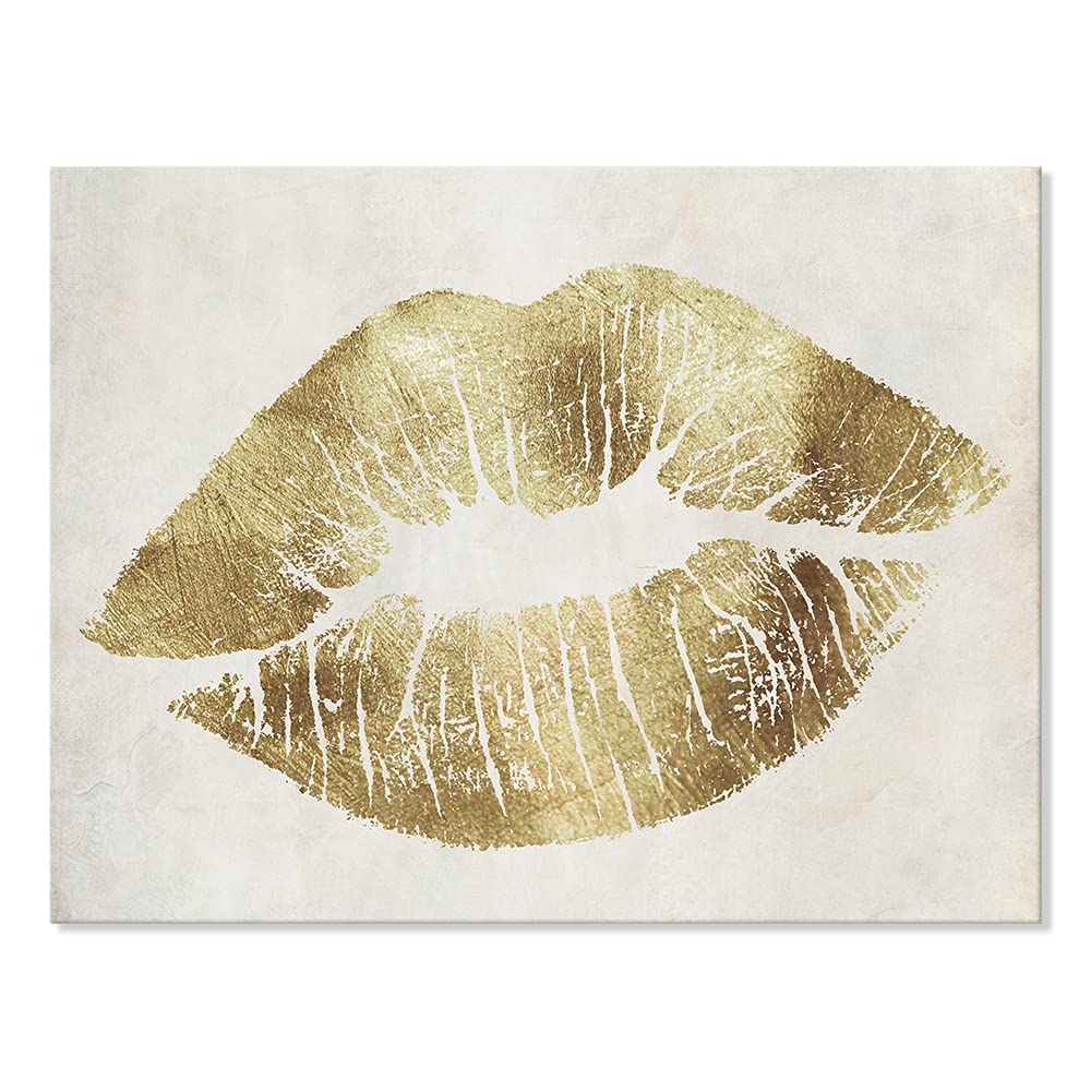 Photo 1 of 7CANVAS Gold Sexy Lips Wall Art Fashion Decor Vintage Lips Print Picture Stretched Wall Art For Bedroom Home Decor Ready to Hang 16x12Inch