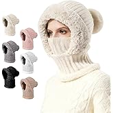 2026 New 3 in 1 Winter Beanie Hat for Women, Women's Knitted Hat Cold Resistant, Wind-Resistant Face Mask Hooded Scarf