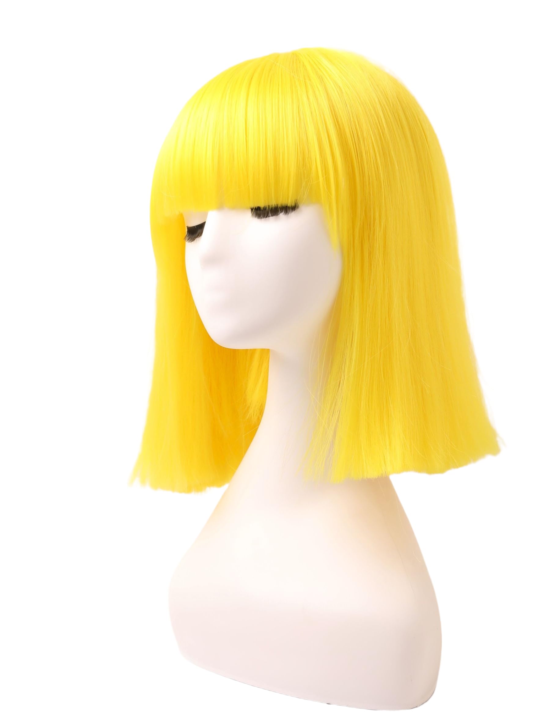 Prettyland Event Ladies Bob Straight Bangs Wig Medium Length Short Straight Heat Resistant Wig for Show Carnival Yellow C641