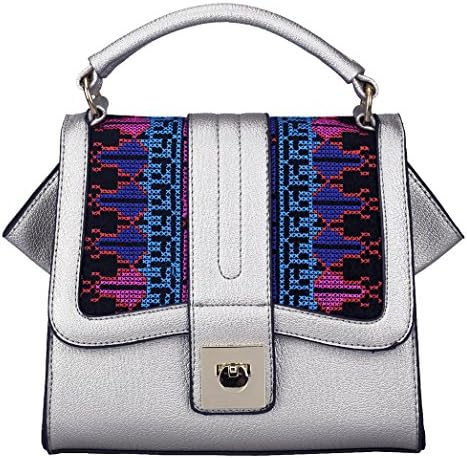 Sibalasi-Classic Ethnic Embroidery Handbag Woman Smile Shoulder Bag Designer Celebrity Top-handle Bag Novelty Victoria Satchel Black Silver Red (Silver)