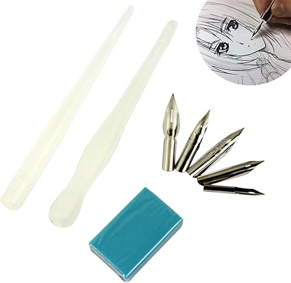 Hillendo Manga Dessin Animé Ensemble De Stylo Plume Dip Dessin Outil De Kit De Peinture Deux Poignées De Porte Stylo Blanc Cinq Plumes Un Morceau