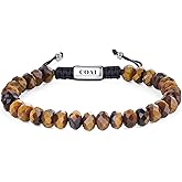 COAI Beaded Bracelet for Men, Handmade Jewelry Faceted Crystal Gemstone Bracelet for Men, 8 * 5MM Tiger Eye/African Turquoise/Red Jasper