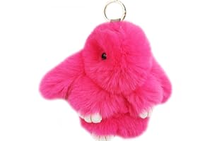 Artificial Rabbit Fur Plush Fluffy Pom pom Key Ring Soft Cute Fashion Bunny Keychain for Women Girls