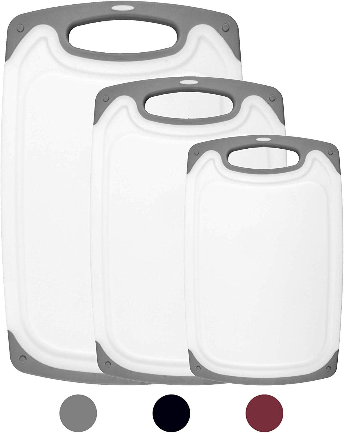 Kitchen Cutting Board (3-Piece Set) | Juice Grooves w/Easy-Grip Handles | BPA-Free, Non-Porous, Dishwasher Safe | Multiple Sizes (Set of 3, Gray)(tablas de picar cocina/chopping boards)