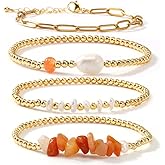 Opalencian Gold Beads Stackable Bracelet for Women,Dainty 4PCS/set Paper Clip Stretch Boho Charm Accessories Jewelry Gifts